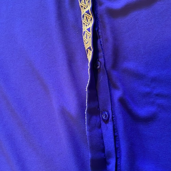 YA Los Angeles sz L indigo purple-blue sleeveless top gold embroidered 60% silk - Picture 8 of 13